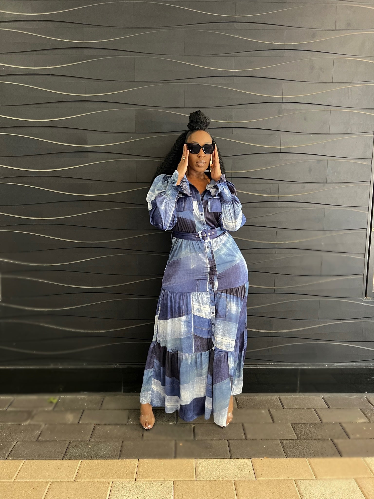 twinset belted denim long dress TWINSET Belted Denim Long Dress | Blue
